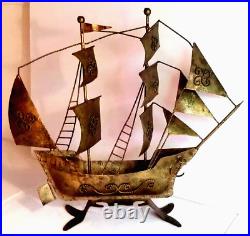 Large Vintage Schooner Spanish Galleon Ship Metal Sculpture 21x5x19 Brass Boat