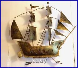 Large Vintage Schooner Spanish Galleon Ship Metal Sculpture 21x5x19 Brass Boat