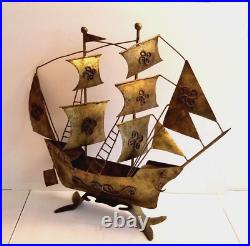 Large Vintage Schooner Spanish Galleon Ship Metal Sculpture 21x5x19 Brass Boat