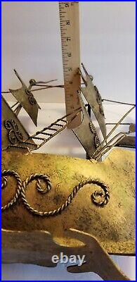 Large Vintage Schooner Spanish Galleon Ship Metal Sculpture 21x5x19 Brass Boat