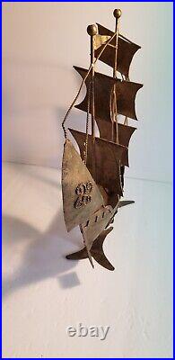 Large Vintage Schooner Spanish Galleon Ship Metal Sculpture 21x5x19 Brass Boat