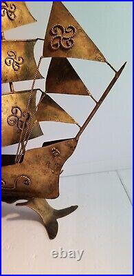 Large Vintage Schooner Spanish Galleon Ship Metal Sculpture 21x5x19 Brass Boat