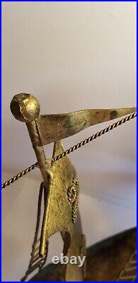 Large Vintage Schooner Spanish Galleon Ship Metal Sculpture 21x5x19 Brass Boat