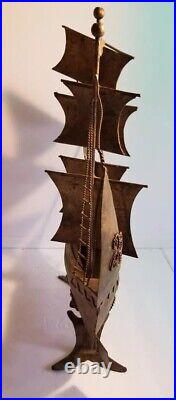 Large Vintage Schooner Spanish Galleon Ship Metal Sculpture 21x5x19 Brass Boat