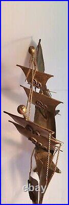 Large Vintage Schooner Spanish Galleon Ship Metal Sculpture 21x5x19 Brass Boat