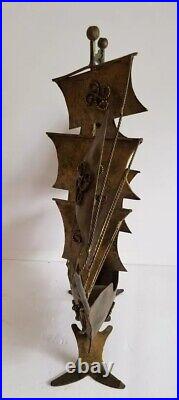 Large Vintage Schooner Spanish Galleon Ship Metal Sculpture 21x5x19 Brass Boat