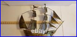 Large Vintage Schooner Spanish Galleon Ship Metal Sculpture 21x5x19 Brass Boat