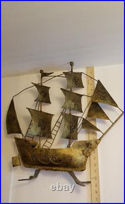 Large Vintage Schooner Spanish Galleon Ship Metal Sculpture 21x5x19 Brass Boat