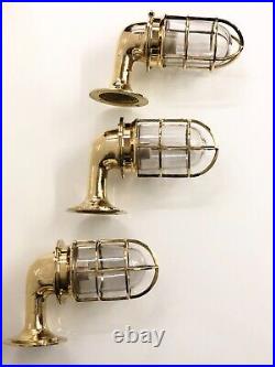 Nautical Model Marine Ship Bulkhead Wall Light Fixture Brass New 3 Piece