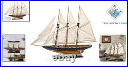 Navy and Walnut Sailboat Replica Model for Tabletop Decoration and Display