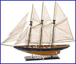 Navy and Walnut Sailboat Replica Model for Tabletop Decoration and Display