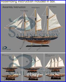 Navy and Walnut Sailboat Replica Model for Tabletop Decoration and Display