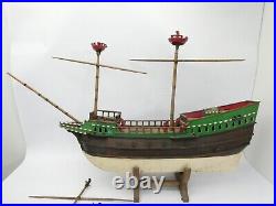 Old Wood Heavy Model Handmade Ship Solid Pond Sailor with Stand Vintage Large