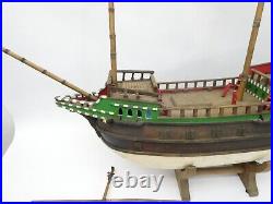 Old Wood Heavy Model Handmade Ship Solid Pond Sailor with Stand Vintage Large