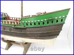 Old Wood Heavy Model Handmade Ship Solid Pond Sailor with Stand Vintage Large