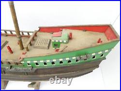 Old Wood Heavy Model Handmade Ship Solid Pond Sailor with Stand Vintage Large