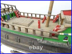 Old Wood Heavy Model Handmade Ship Solid Pond Sailor with Stand Vintage Large