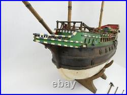 Old Wood Heavy Model Handmade Ship Solid Pond Sailor with Stand Vintage Large