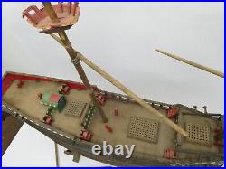 Old Wood Heavy Model Handmade Ship Solid Pond Sailor with Stand Vintage Large