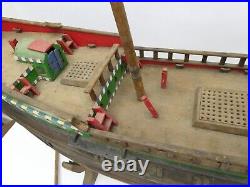 Old Wood Heavy Model Handmade Ship Solid Pond Sailor with Stand Vintage Large