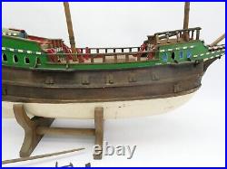 Old Wood Heavy Model Handmade Ship Solid Pond Sailor with Stand Vintage Large