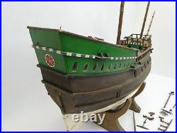 Old Wood Heavy Model Handmade Ship Solid Pond Sailor with Stand Vintage Large