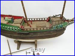 Old Wood Heavy Model Handmade Ship Solid Pond Sailor with Stand Vintage Large