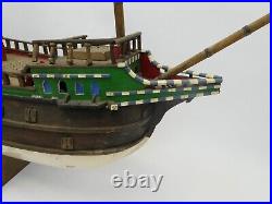 Old Wood Heavy Model Handmade Ship Solid Pond Sailor with Stand Vintage Large