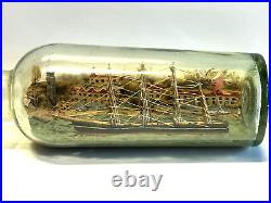 Original Antique Ship In A Bottle 4 Mast Ship Old Glass 1900-1930's