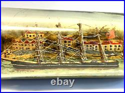 Original Antique Ship In A Bottle 4 Mast Ship Old Glass 1900-1930's