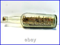 Original Antique Ship In A Bottle 4 Mast Ship Old Glass 1900-1930's