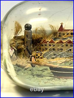 Original Antique Ship In A Bottle 4 Mast Ship Old Glass 1900-1930's