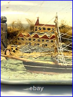 Original Antique Ship In A Bottle 4 Mast Ship Old Glass 1900-1930's