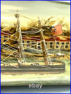 Original Antique Ship In A Bottle 4 Mast Ship Old Glass 1900-1930's