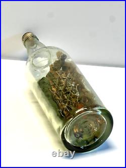 Original Antique Ship In A Bottle 4 Mast Ship Old Glass 1900-1930's