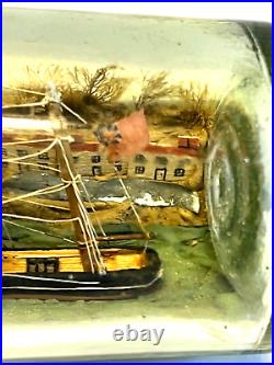 Original Antique Ship In A Bottle 4 Mast Ship Old Glass 1900-1930's