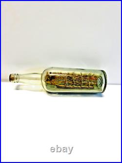 Original Antique Ship In A Bottle 4 Mast Ship Old Glass 1900-1930's