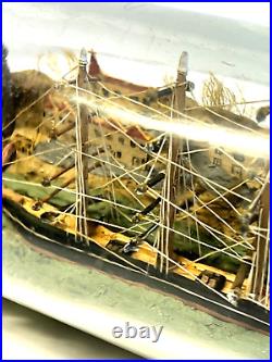 Original Antique Ship In A Bottle 4 Mast Ship Old Glass 1900-1930's