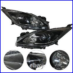 Pair Halogen Headlights Headlamps Black Housing For 2010-2013 Mazda 3 Mazda3