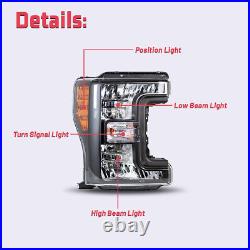 Pair Headlights for 2017-2019 Ford F250 F350 F450 F550 Super Duty Headlamp Black
