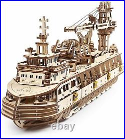 Puzzles Wood Research Vessel Model for Adult to Build Mechanical Woodcraft Ship