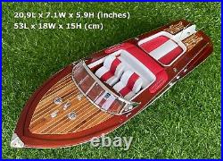 Red Riva Italian Speed Boat Model Ship 21 52cm Handmade Wooden Home Decor Gift