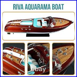 Riva Aquarama 20 White Blue Wood Model Boat 53cm Handmade Italian Speed Boat