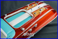 Riva Aquarama 20 White Blue Wood Model Boat 53cm Handmade Italian Speed Boat