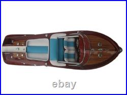 Riva Aquarama 20 White Blue Wood Model Boat L50 Handmade Italian Speed Boat