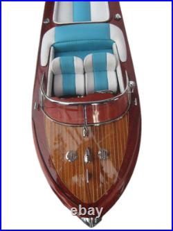 Riva Aquarama 20 White Blue Wood Model Boat L50 Handmade Italian Speed Boat