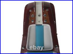 Riva Aquarama 20 White Blue Wood Model Boat L50 Handmade Italian Speed Boat