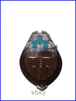 Riva Aquarama 20 White Blue Wood Model Boat L50 Handmade Italian Speed Boat