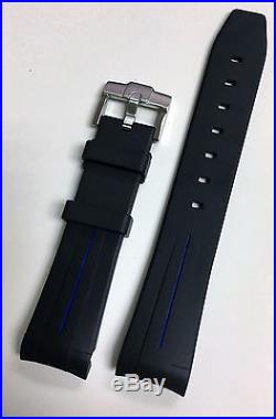 Rubber B Watch Strap Band For Rolex Black with Blue Strip M106 Model Free Ship