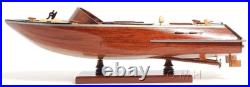 Runabout Sm Speedboat Model Handcrafted Wooden Ship With Leather Seats & Canoe